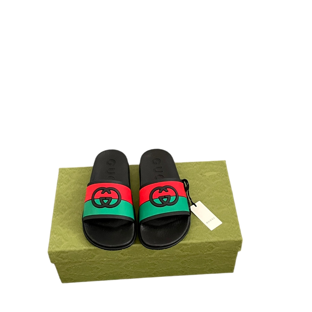 GUCCI Women's Interlocking G Slide Sandal Black Red Green Size 37 NEW - Picture 11 of 15